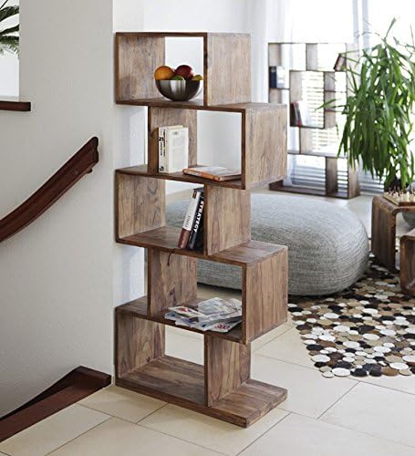 Wood Dekor 5 Holo Zigzag Bookcase, Sheesham Natural, 60x30x150 Cms