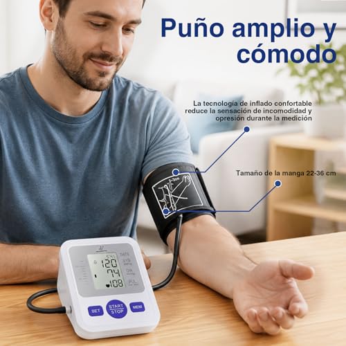 Tensiómetro de brazo MUINAIFTE, tensiómetro digital con pantalla, medición automática y precisa de la presión arterial, múltiples modos de medición