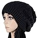 Surblue Unisex Trendy Warm Oversized Chunky Cable Knit Slouchy Beanie,Black,Large