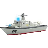 Diecast Warship Toy, Destroyer, Light and Sound, Pull-Back, Age 3+ | Navy Boat with Rotating Gun Turret, Rotating Propeller, for Kids Boys Toddlers