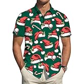 Christmas Shirt for Men Hawaiian Beach Graphic Shirts Xmas Holiday Button Down Short Sleeve Casual Tops