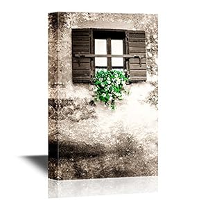 Canvas Wall Art - A Vase of Flowers on an Vintage Wooden Window - Gallery Wrap Modern Home Art | Ready to Hang - 12x18 inches