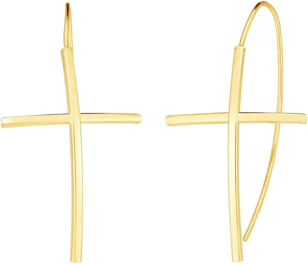 14ct Gold Yellow Finish Religious Faith Cross Earrings With Slide Clasp