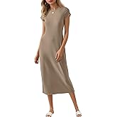 Wenrine Women's Short Sleeve T-Shirt Dress Summer Crew Neck Basic Solid Casual Long Midi Dresses