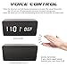 Wooden Alarm Clock, Warmhoming LED Digital Clock with White Backlight, Voice Control and Display Time, Date, Temperature for Home & Office (Black)