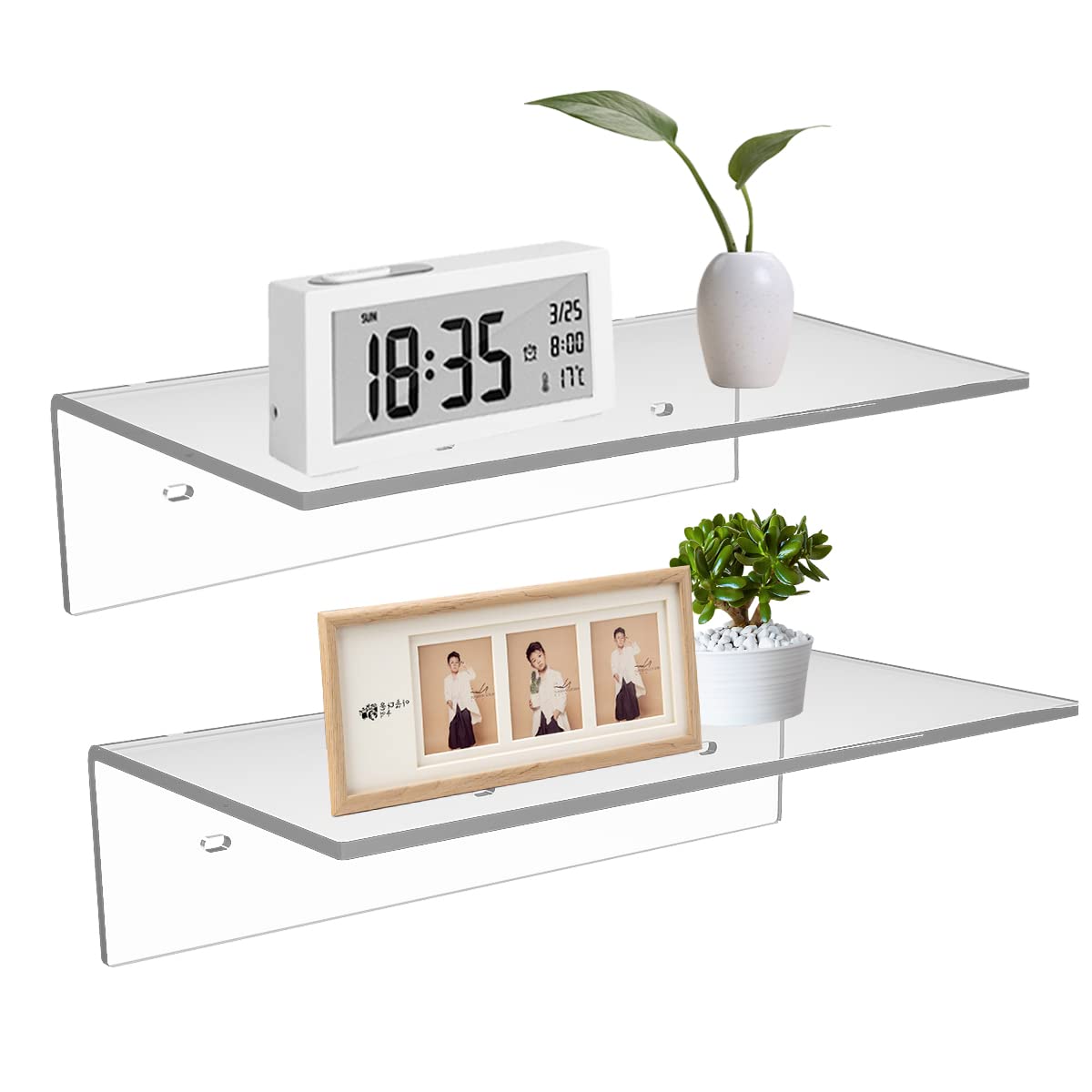 Sezanrpt 12 Inches Clear Small Wall Shelves, Acrylic Bathroom Shelves for Wall, Floating Shelves for Living Room, Funko Pop Shelves, 2 Pack