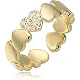 Quivox Dainty Gold Heart Rings for Women Cute Silver Love Statement Open Ring Trendy Inlaid Crystal Adjustable Rings Charm Daily Ring Valentines Day Gifts for Her