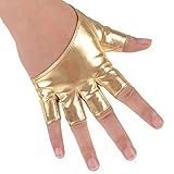 Fashion Ladies Faux PU Leather Half Finger Half Palm Gloves Mitten (Golden)