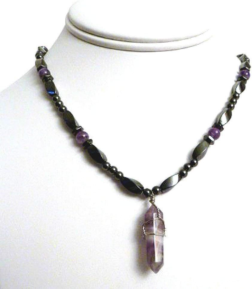 Amethyst Wire Wrap Crystal Point Magnetite Magnetic Necklace