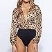 Women Jumpsuit Fitfulvan Leopard Printed V-Neck Bodysuit Catsuit Yoga Long Sleeve Bodysuit Ladies Casual Playsuit Top