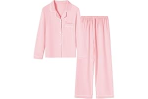 Umeyda Girls & Women Pajamas Set Long Sleeve Button-Down Sleepwear Nightwear Soft Pjs Set Loungewear