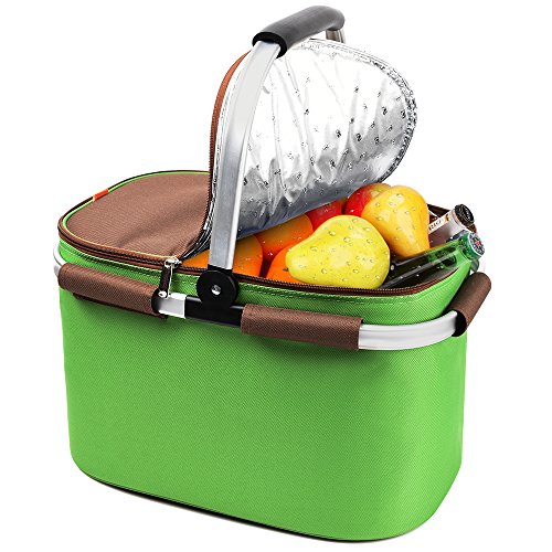 YONOVO 22 L Insulated Picnic Basket Cooler Bag for Famliy Gathering Camping Outdoor Sports(Grass Green)