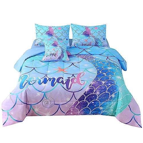 JQinHome Mermaid Comforter Set Full Size