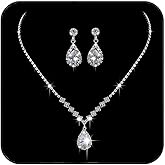 JAKAWIN Bride Silver Bridal Necklace Earrings Set Crystal Wedding Jewelry Set Rhinestone Choker Necklace for Women (Set of 3) (NK144-3)