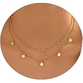 BIQVIND Layered Necklace for Women 18K Gold Plated,Double Layer CZ Star Sun Heart Charms,Lip Chain Minimalist Jewelry,Adjustable 14-16 Inch Everyday Boho