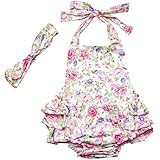 DQdq Baby Girls' Floral Print Ruffles Romper Summer Dress White Peony 12 Month