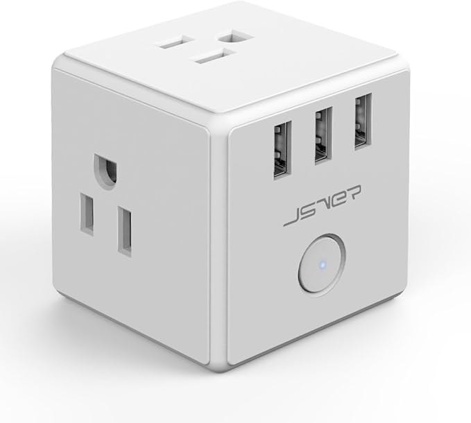 JSVER Portable 3 Wall Outlet Power Strip with 3 USB