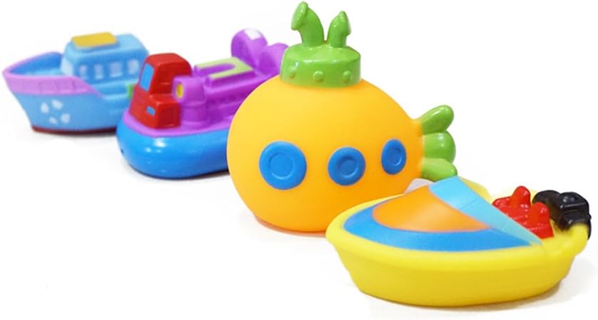 Amazon Lanlan 赤ちゃん用お風呂おもちゃ 4個 柔らか プラスチック ホバーシップ ボート 潜水艦 蒸気船 遊び 水のおもちゃ 子供へのプレゼント 船 潜水艦 おもちゃ