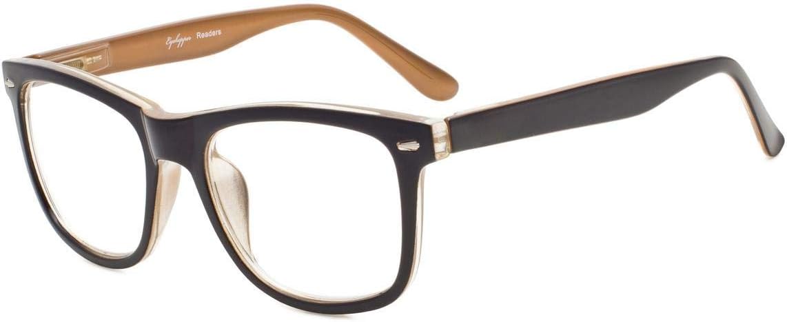 Eyekepper Design Reading Glasses Square Large Lenses Reader Eyeglasses for Women Reading Spring-Hinges Black-Brown