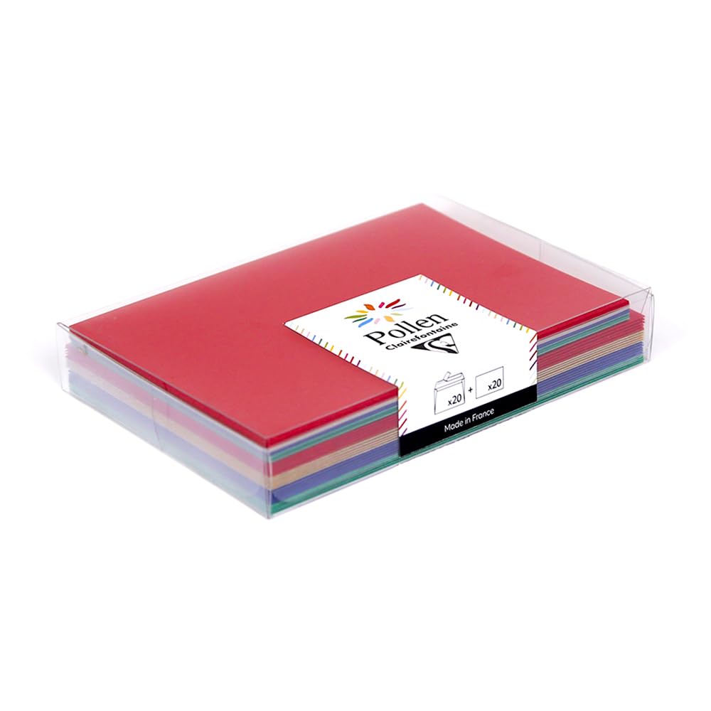 Clairefontaine 20915C Correspondence Box 20 Envelopes + 20 Cards Traditional Christmas Theme Format C6 11,4x16,2cm Cards Format 11x15,5cm Pollen 4 Colours
