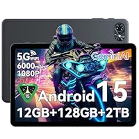 Tablet 10 Inch,Android 15 Tablet,GEMINI AI 2.0 Android tablets|12GB RAM+128GB ROM(TF 2TB)|5G WiFi|120Hz|6000mAh Fast Charging|1080P HD|Bluetooth 5.0|Smart Lens|GPS|2-Year Warranty-Grey