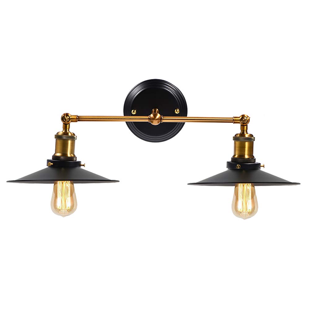 Wall Sconces Light, E27 Black Retro Wall Vintage Simplicity Sconce Shade Cabinet Restaurant Cafe Corridor Lamp Light Holder Socket Base Fixture Iron Plating (Double Head)