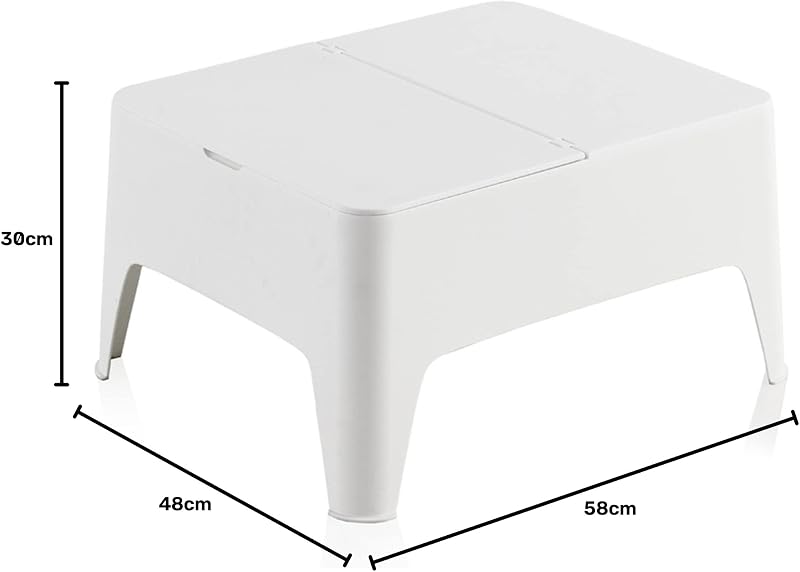 SP Berner - Mesa Auxiliar Alaska - Ligera, Apilable y Resistente - Uso Exterior - Con Cajón de Almacenaje - Fabricada en España con Plástico Reciclado - 58 x 48 x 30 cm - Blanca — foto 3 de 5