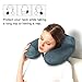 LUXSURE Inflatable Travel Pillow Push Button Soft Neck Support Pillow Portable U Shape Air Pillow for Plane Train Car Office Camping w/Ear Plugs, Eye Mask and Drawstring Bag (Grey)