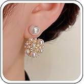 Yheakne Vintage Cluster Pearl Ear Jacket Earrings Gold Cz Pearl Earrings Pearl Jacket Stud Earrings Mini Pearl Front Back Earrings Cluster Rhinestone Pearl Earrings Jewelry for Women