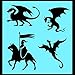 Detailed Castle & Dragons Stencil Set Dragons, Knights, Castles! - 10-by-10-inch