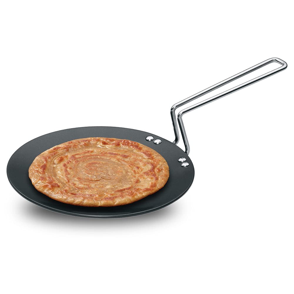HAWKINS Futura Hard Anodised Concave Tava Griddle, 8-Inch, 4.06mm with Steel Handle