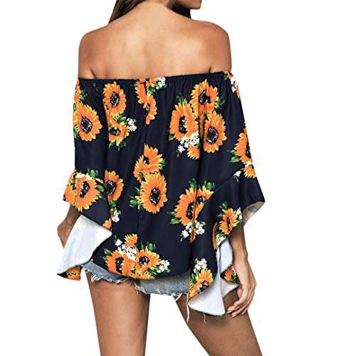 2 Sanyyanlsy+Off+Shoulder+Sunflower+Printed+Bandwidth