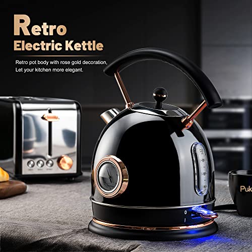Pukomc Retro Electric Kettle 1.8L, Stainless Steel Portable Fast