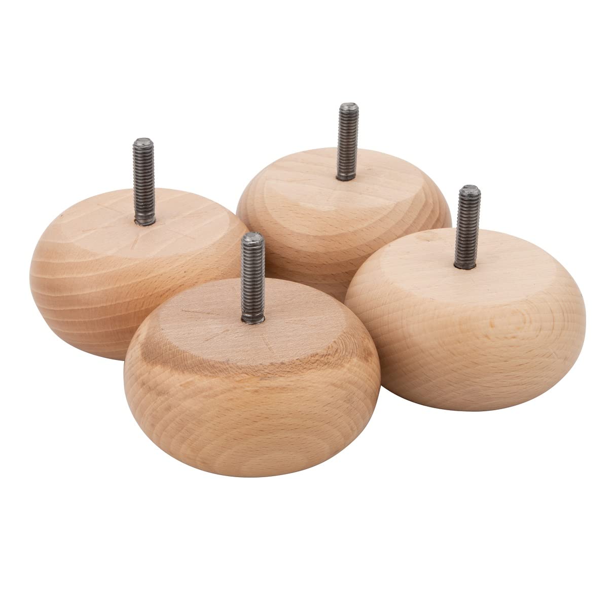 MOLLY MALOU 4 x M8 Natural Wooden Bun Feet with four M8 D Nuts and T Nuts For Couches Sofas and Chairs