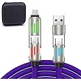 240w 4-in-1 USb-C Cable, PD 5A Fast Charging Cable & Data Sync with USB A,Type C & L,Multi Charger Cable with Breathing Light,4FT Fast Charging Cord for iPhone,Laptop Multi Device Charging (Violet)