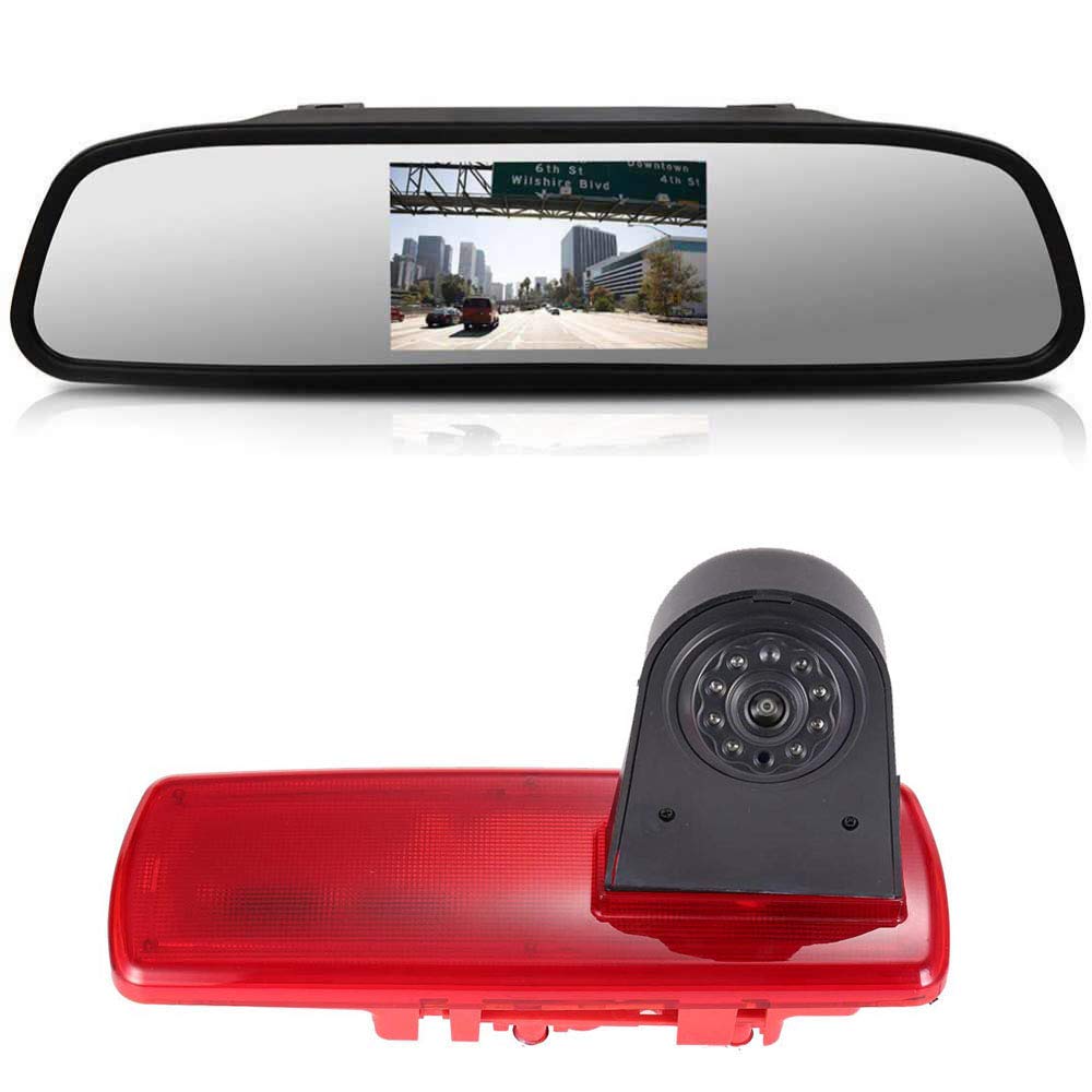 〔12mm Lens CMOS Camera + 4.3'' Rearview Mirror〕Car HD waterproof 3rd Brake Light Reverse Camera Kit for Fiat talento Nissan NV300 Renault Trafic III Primastar Opel/Vauchall Vivaro