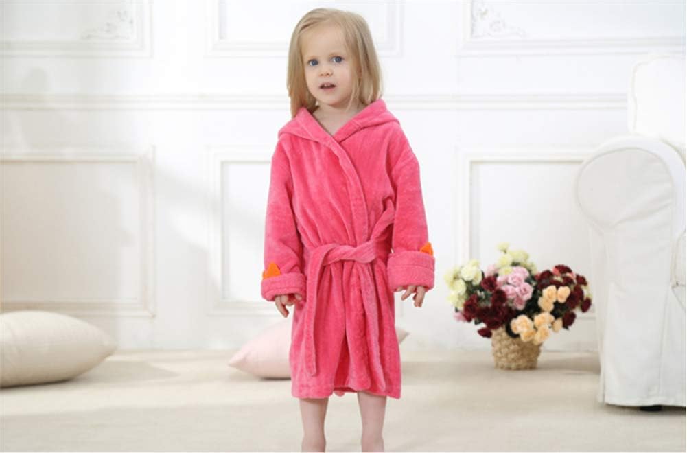 BAOPTEIL Toddler Cotton Bathrobe Baby Boy Girl Dinosaur Hooded Bath Towel Robe for Kids (Rose Red, 3-5T/(Length-23.6")): Clothing