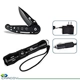 Premium LED Tactical Flashlight Kit With Single Blade Folding Knife, Rechargeable Charger Included, Ultra Bright, Water Resistant Torch, Adjustable Focus, 5 Modes, Credit Card Size Multitool Included!
