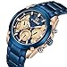 Tonnier Stainless Steel Strap Mens Watch Chronograph Date Quartz Sport Watch Blue/Golden