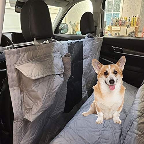 Deluxe Quilted and Padded Dog Pet Car Back Seat Cover with Comforting Fabric, Non-Slip Backing Best for Full Size Truck Crew Cab, Large SUV - Travel with Your Pet Mess Free - Extra Wide 62"x94", Grey