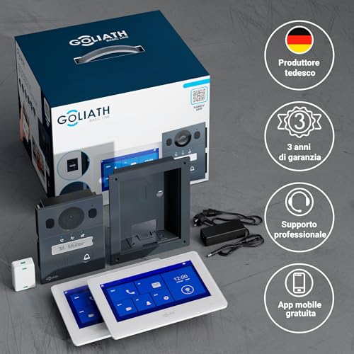 GOLIATH® Video Intercom 2 Wires [2x 7-Inch Screen] Video Intercom with External Cameras – Video Intercom Kit with Door Opener – Single Family Video Intercoms – Anti-Vandal and Waterproof – Recessed