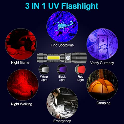 UV Flashlight Black Light, 2 Pack 3 in 1 Super Bright Small