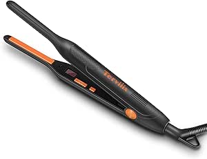 Terviiix Small Flat Iron for Short Hair, Temperature Adjustable Pencil Flat Iron Fast Heat Up, 3/10 Inch Beard Straightening Iron Dual Voltage with Tourmaline Ceramic Plates, Auto Shut Off