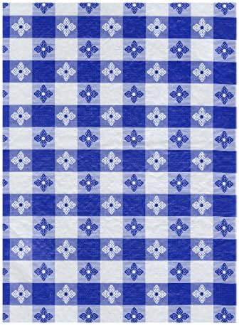 Textured Vinyl Tablecloth Picnic Check Design Flannelback (52 x 70 Oblong, Blue)