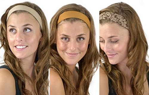 3 Count Skinny Soft Headbands Neutral Colors Beige Tan Brown Floral Boho Chic