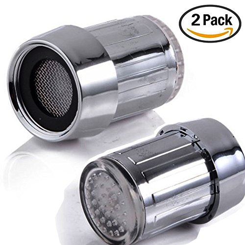 2 pack Colorful LED Water Faucet with 3 Colors Changing Temperature Control, RC-F03 Water Stream Faucet Tap for Kithen and Bathrooms.