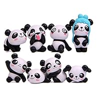 8 Pcs Cute Panda Toys Figurines Playset, Cake Decoration, Birthday Cake Dessert Topper