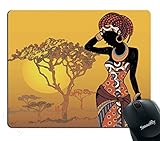 Smooffly African Woman Mouse Pad, Sunset Tree