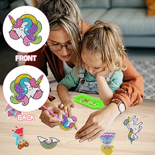 LOVESTOWN 6 PCS Gem Keychains Art for Girls, Make Your Own Gem Keychains Gem Dual-sided Use Diamond Painting Kit Keychains Crafts for Kids Ages 6-12