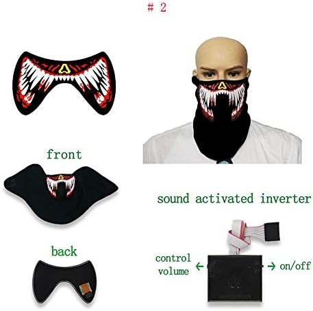 LED Costume Mask Sound Activated,Luminous Cosplay Light Up Party Cyber Rave Mask For Halloween Music Club Festivals Christmas Gifts Birthday Parties (04)